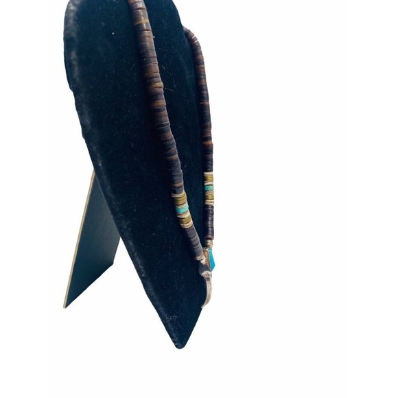 Vintage Navajo Handmade Silver Turquoise Pipestone Beaded Necklace Claw Pendant - Picture 10 of 13